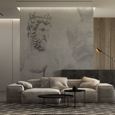 Imagine cu un tapet cu design clasic, ce prezintă bustul unui personaj din mitologia greacă.