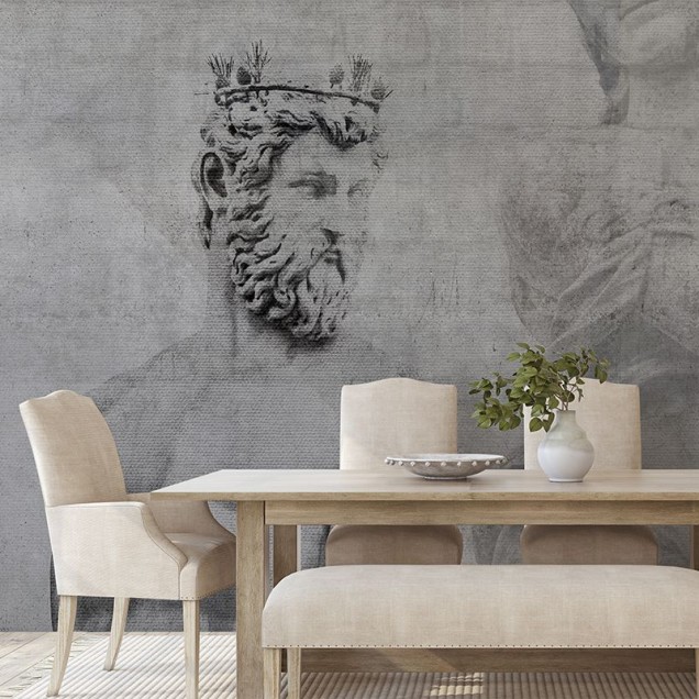 Imagine cu un tapet cu design clasic, ce prezintă bustul unui personaj din mitologia greacă.