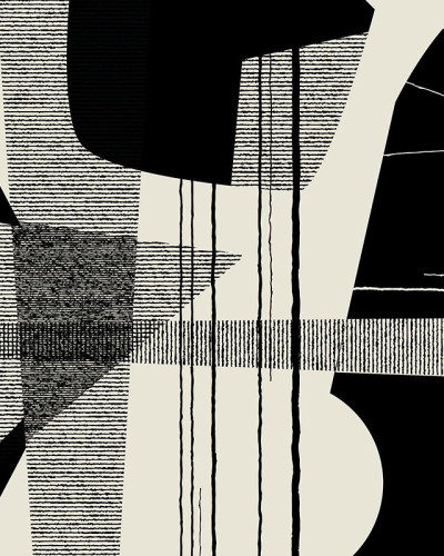 Tapet geometric minimalist cu forme abstracte in negru si bej