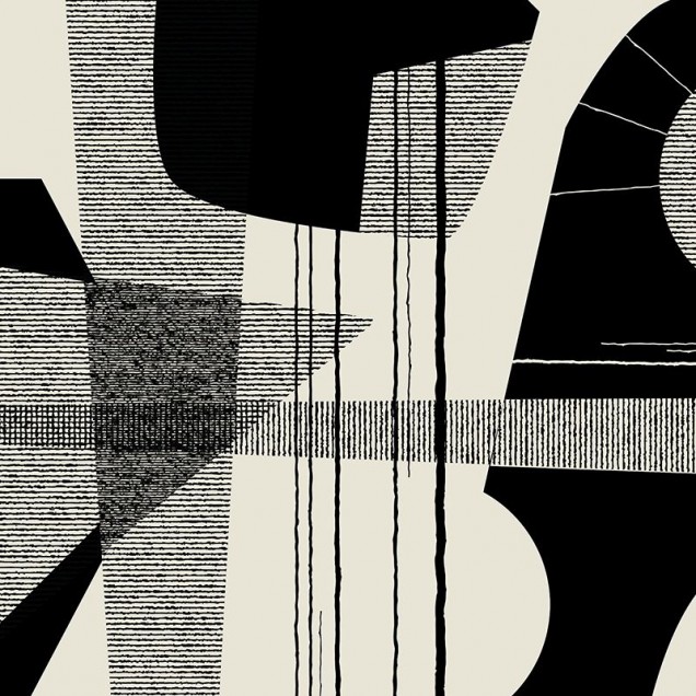 Tapet geometric minimalist cu forme abstracte in negru si bej