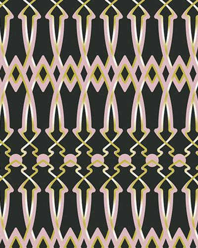 Tapet geometric cu model complex, negru, auriu, roz pal