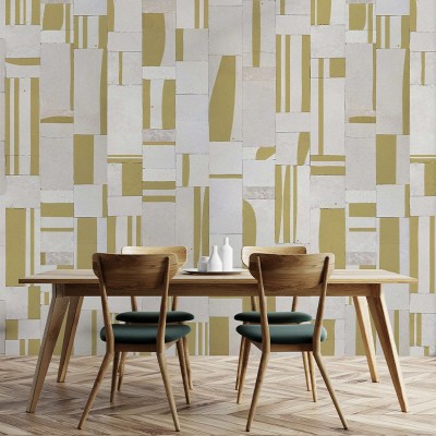 Tapet geometric abstract in nuante de bej si alb