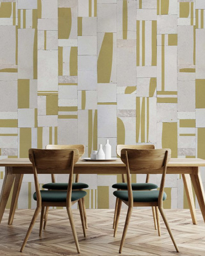 Tapet geometric abstract in nuante de bej si alb
