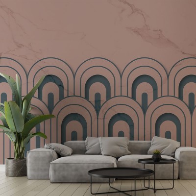 Tapet cu design geometric abstract, cu arcuri suprapuse în culori neutre