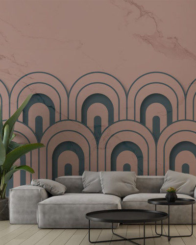 Tapet cu design geometric abstract, cu arcuri suprapuse în culori neutre