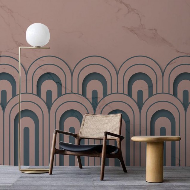 Tapet cu design geometric abstract, cu arcuri suprapuse în culori neutre