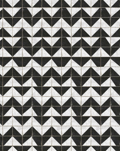 Tapet geometric cu triunghiuri alb-negru, perfect pentru baie