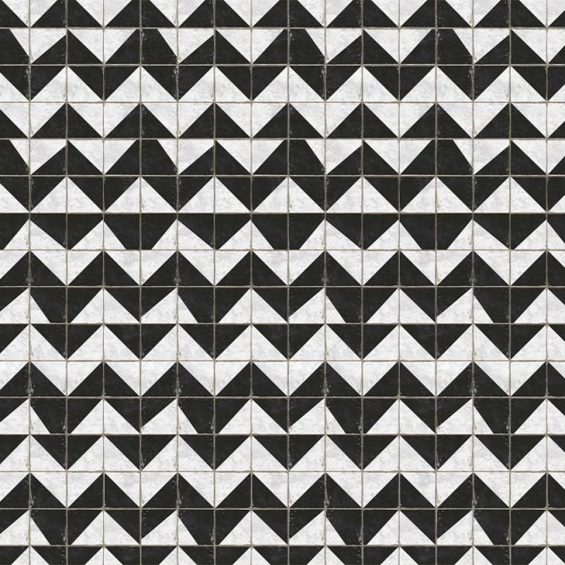 Tapet geometric cu triunghiuri alb-negru, perfect pentru baie