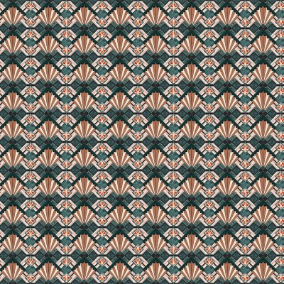 Tapet geometric cu design elegant Eltham Palace, verde smarald si maro