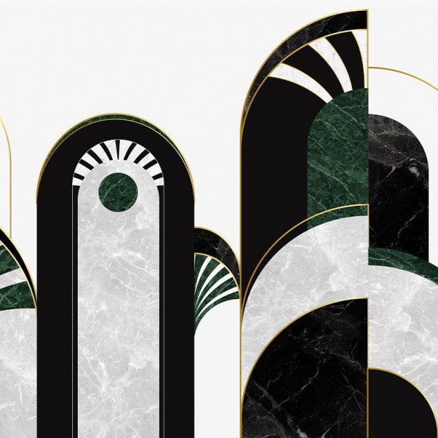 Tapet baie VLAdiLA cu design geometric și accente de marmură verde