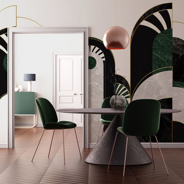 Tapet baie VLAdiLA cu design geometric și accente de marmură verde