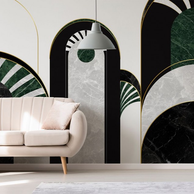 Tapet baie VLAdiLA cu design geometric și accente de marmură verde