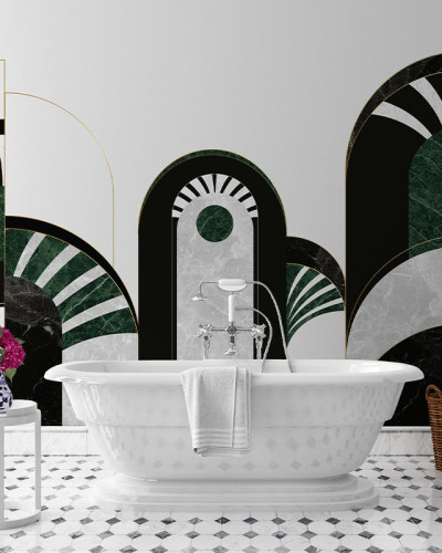 Tapet baie VLAdiLA cu design geometric și accente de marmură verde