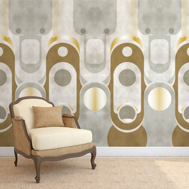 Tapet modern cu design geometric auriu, Le Veque Tower Gold, VLAdiLA.