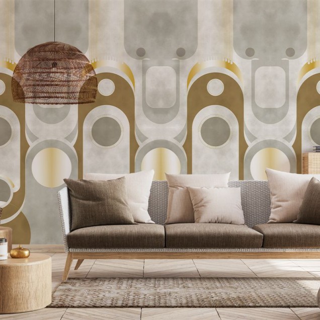 Tapet modern cu design geometric auriu, Le Veque Tower Gold, VLAdiLA.
