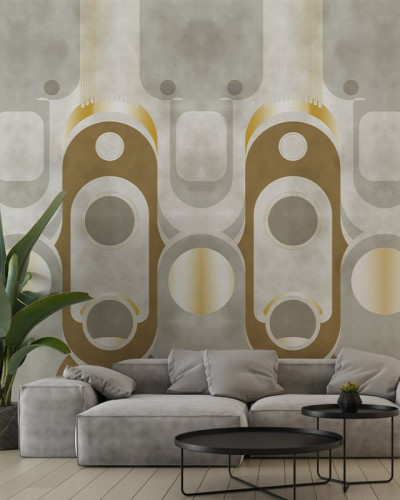 Tapet modern cu design geometric auriu, Le Veque Tower Gold, VLAdiLA.