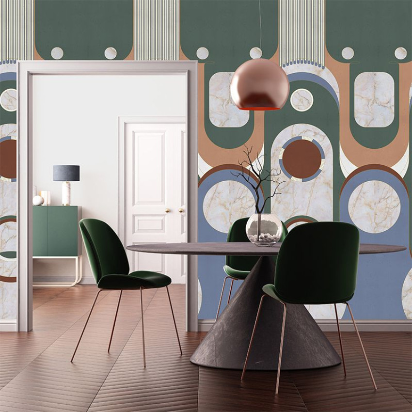 Tapet Le Veque Tower Green cu design abstract modern, perfect pentru a crea o atmosferă elegantă.