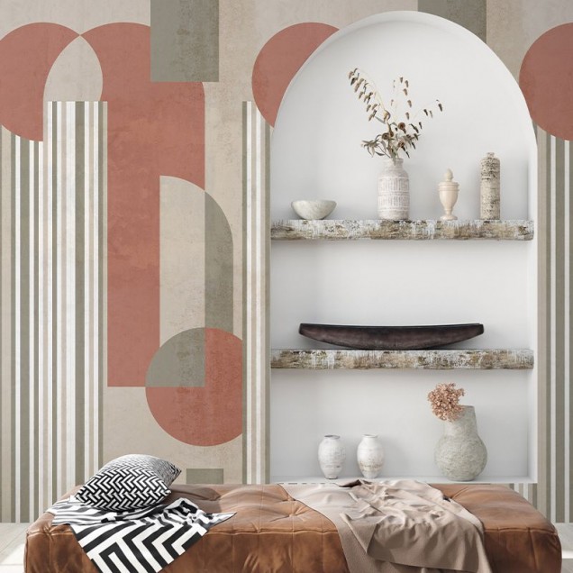 Tapet modern cu model minimalist cu linii verticale și forme geometrice elegante