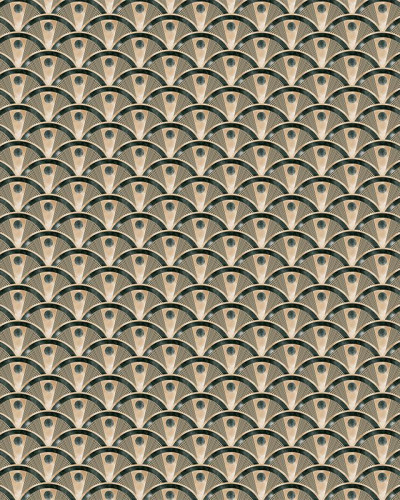 Tapet cu design Art Deco în tonuri de verde și auriu, perfect pentru a adăuga eleganță oricărei camere.