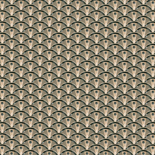 Tapet cu design Art Deco în tonuri de verde și auriu, perfect pentru a adăuga eleganță oricărei camere.