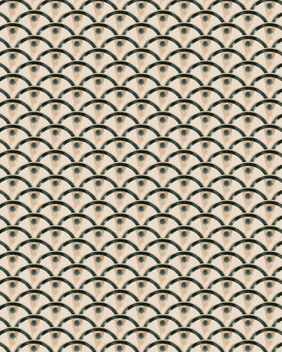 Tapet cu design geometric modern, arcuri intersectate, accente de auriu și verde