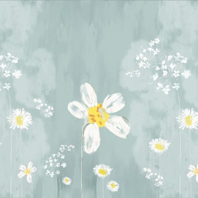 Tapet floral cu flori albe si fond bleu deschis
