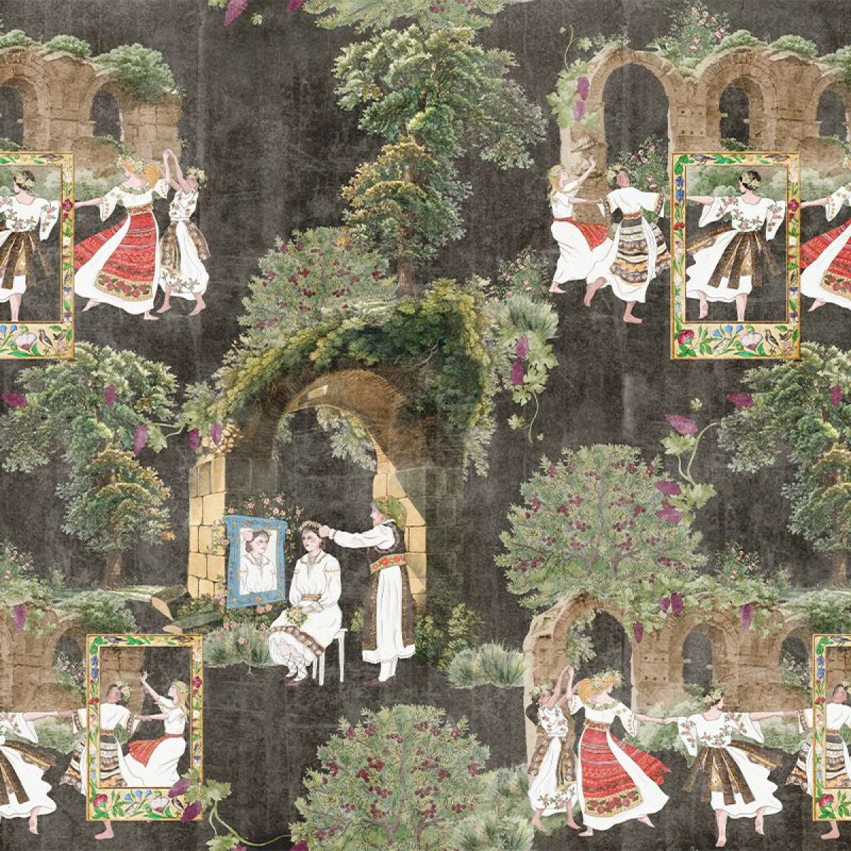 Fototapet VLAdiLA VLDLW0273. Conține culorile: Gri, Gri-Maro, Bej, Bej Gri, Roz, Rose, Fildeș, Fildeș Deschis, Verde, Verde Pur
