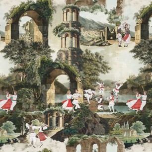 Fototapet VLAdiLA VLDLW0296. Conține culorile: Alb, Alb Pur, Gri, Gri Khaki, Portocaliu, Portocaliu Somon, Verde, Verde Sticlă, Gri, Gri-Galben