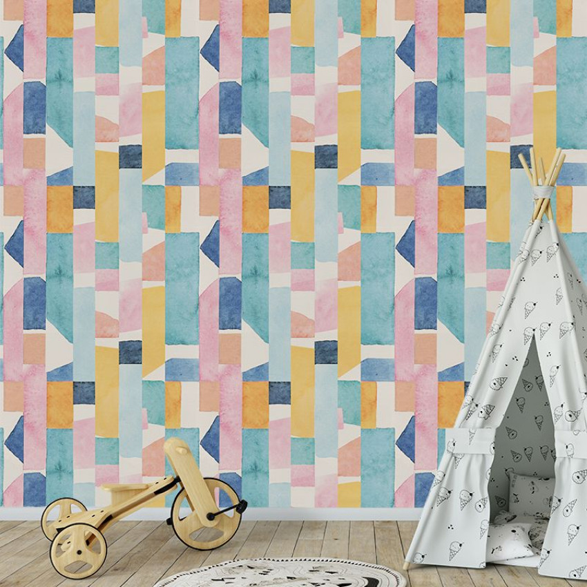 Tapet Watercolor Path cu design modern si culori pastelate, perfect pentru a crea o atmosfera vibrantă și primitoare.