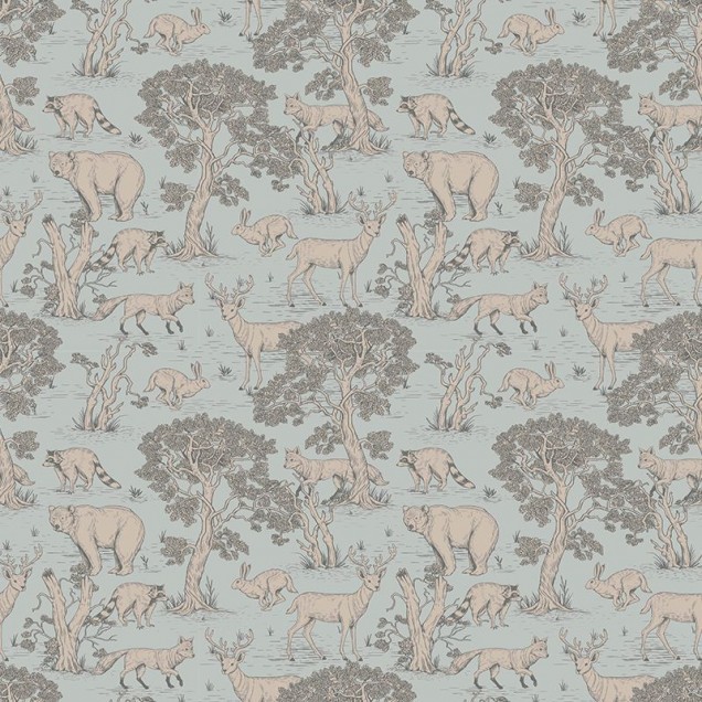 Tapet cu animale din pădure, design delicat, culori subtile, perfect pentru a crea un ambient relaxant și elegant.