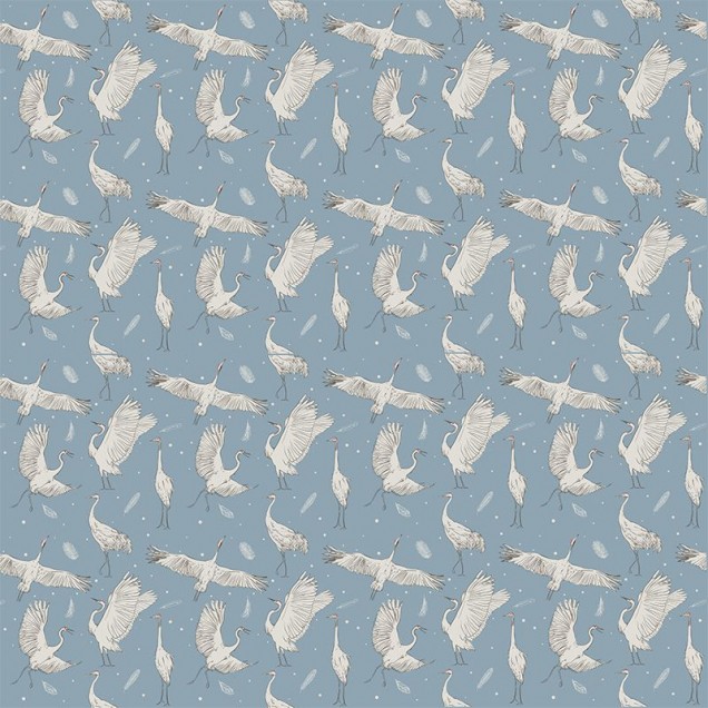 Tapet Pure Feathers cu macarale albe pe un fundal albastru deschis