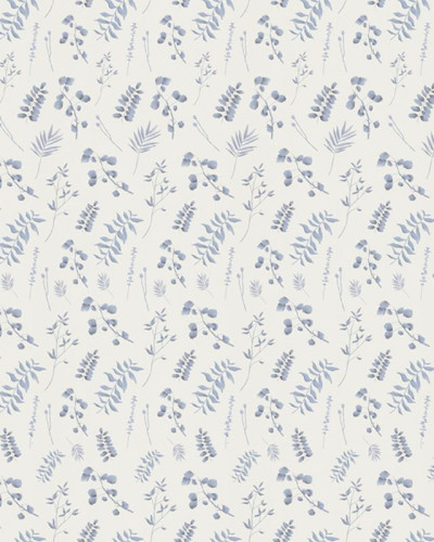 Tapet Forest fragments blue cu frunze delicate în nuanțe de albastru, perfect pentru decorarea unui dormitor, living sau birou.