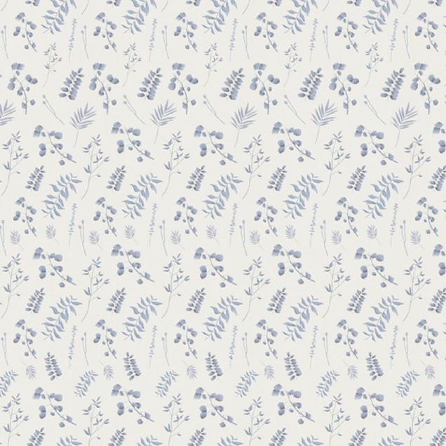 Tapet Forest fragments blue cu frunze delicate în nuanțe de albastru, perfect pentru decorarea unui dormitor, living sau birou.