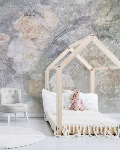 Tapet floral delicat, cu design modern si elegant, in tonuri pastelate. Tapet ideal pentru dormitor, sufragerie sau hol.