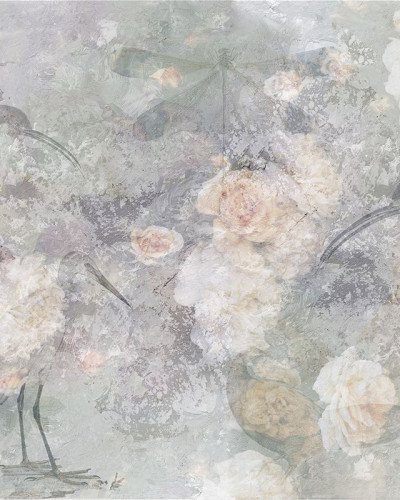 Tapet floral delicat, cu design modern si elegant, in tonuri pastelate. Tapet ideal pentru dormitor, sufragerie sau hol.