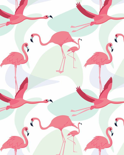 Tapet cu flamingo roz, design modern pentru dormitor
