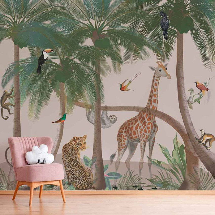 Fototapet cu animale in jungla, ideal pentru un decor exotic si relaxant