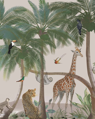 Fototapet cu animale in jungla, ideal pentru un decor exotic si relaxant