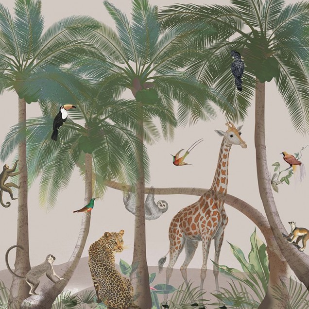 Fototapet cu animale in jungla, ideal pentru un decor exotic si relaxant