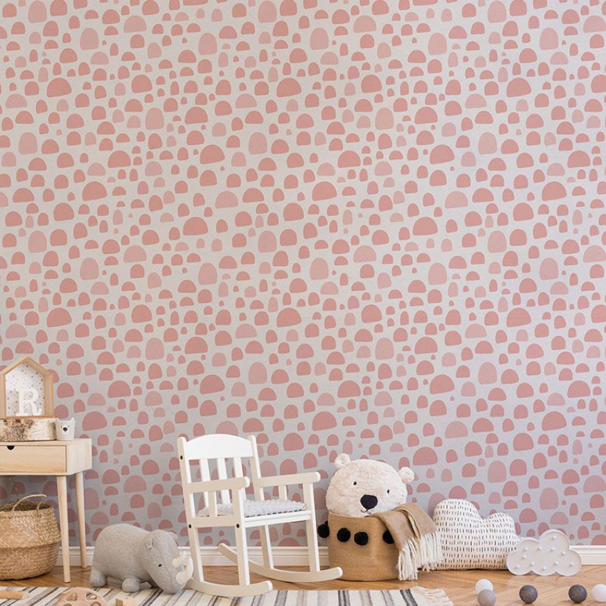 Tapet cu buline roz, decor minimalist pentru camera copilului, dormitor sau living
