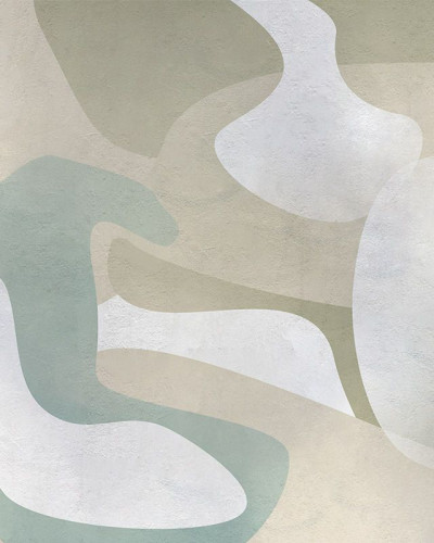 Tapet cu design abstract în nuanțe de verde și bej. Green Waves - Tapet modern pentru o atmosferă relaxantă.