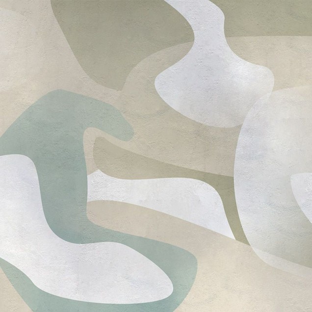 Tapet cu design abstract în nuanțe de verde și bej. Green Waves - Tapet modern pentru o atmosferă relaxantă.