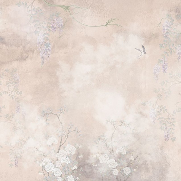 Tapet floral cu magnolii și primule într-un decor interior elegant