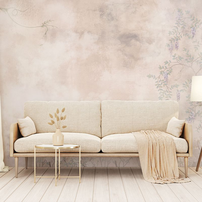 Tapet floral cu magnolii și primule într-un decor interior elegant