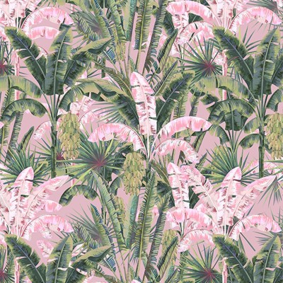 Tapet cu frunze de palmier roz, cu un model tropical luxuriant.