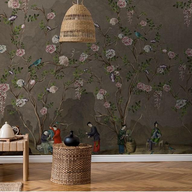 Tapet cu design floral minimalist Scenes from life brown