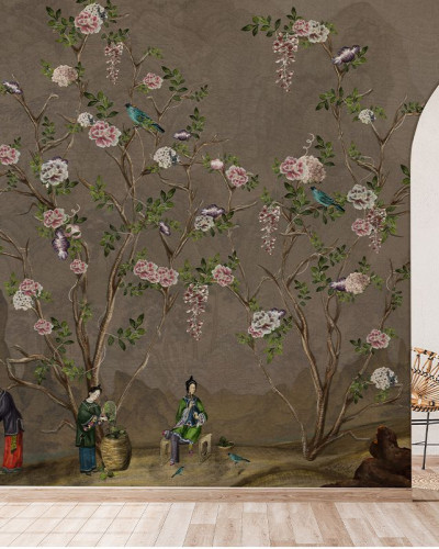 Tapet cu design floral minimalist Scenes from life brown