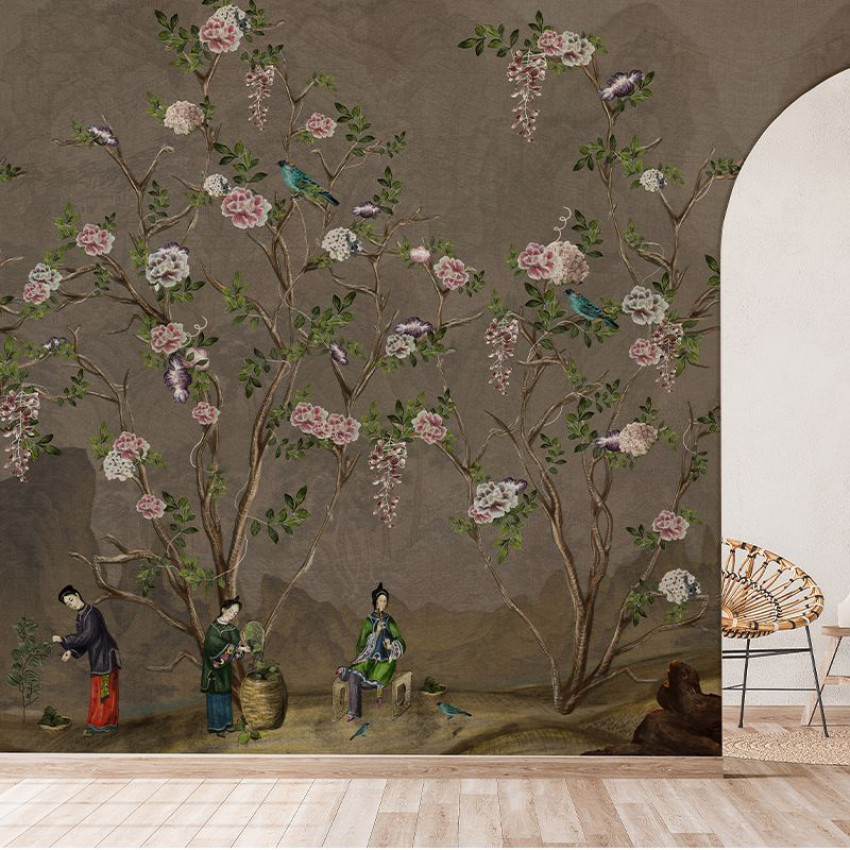 Tapet cu design floral minimalist Scenes from life brown