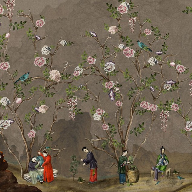 Tapet cu design floral minimalist Scenes from life brown