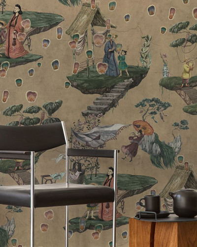 Tapet cu design asiatic - Legends of Asia, cu personaje delicate, peisaje idilice și detalii vibrante